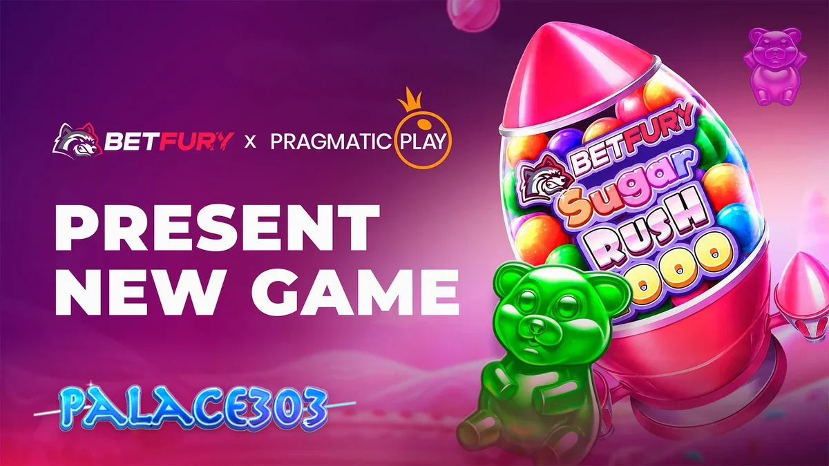 Tampilan visual slot BetFury Sugar Rush 1000 dengan tema permen warna-warni
